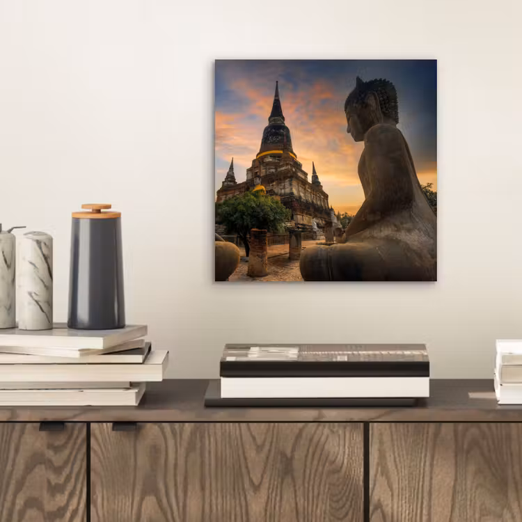 Aluminium schilderij - Tempel - Zonsondergang - Boeddha beelden - Buddha — 2