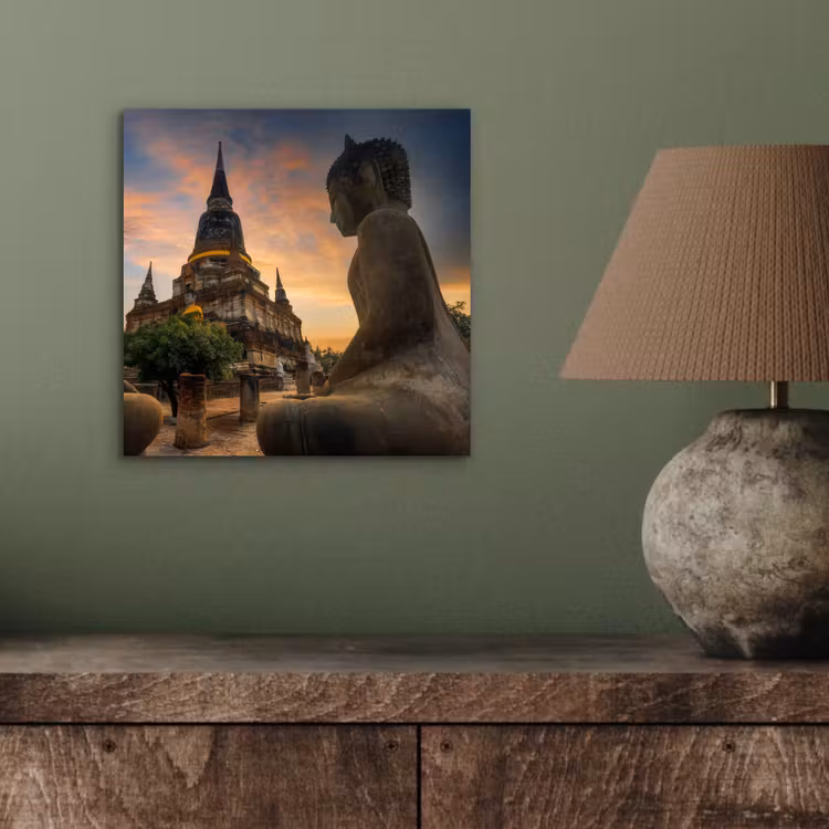 Aluminium schilderij - Tempel - Zonsondergang - Boeddha beelden - Buddha — 3