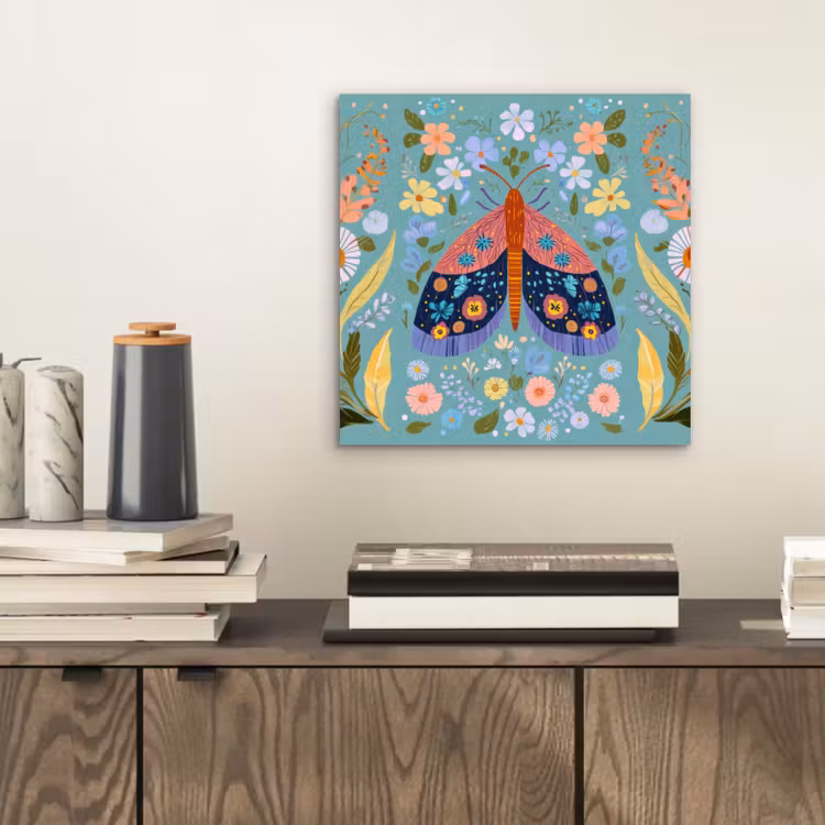 Aluminium schilderij - Vlinder - Sierlijk - Bloemen - Bladeren — 2