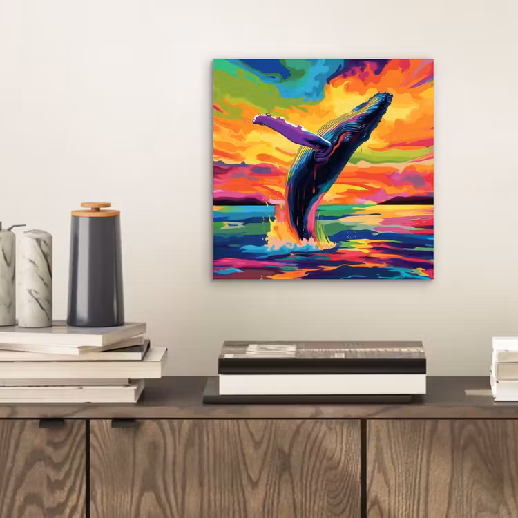 Aluminium schilderij - Zonsondergang - Walvis - Geschilderd - Kleurrijk — 2