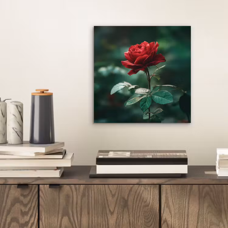 Aluminium schilderij - Roos - Bladeren - Dieprood — 2