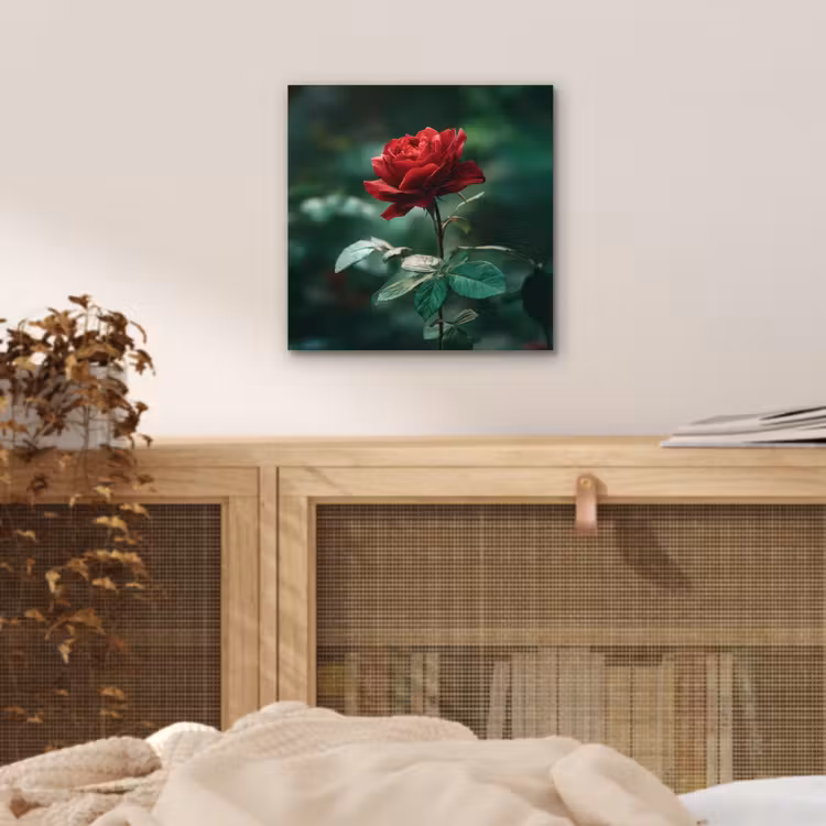Aluminium schilderij - Roos - Bladeren - Dieprood — 4