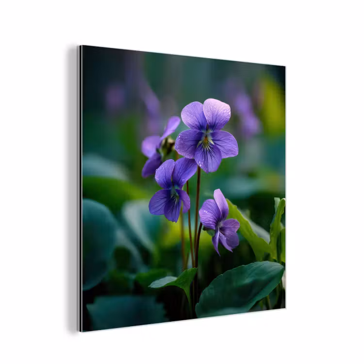 Aluminium schilderij - Viooltjes - Paars - Bloem - Bladeren — 1