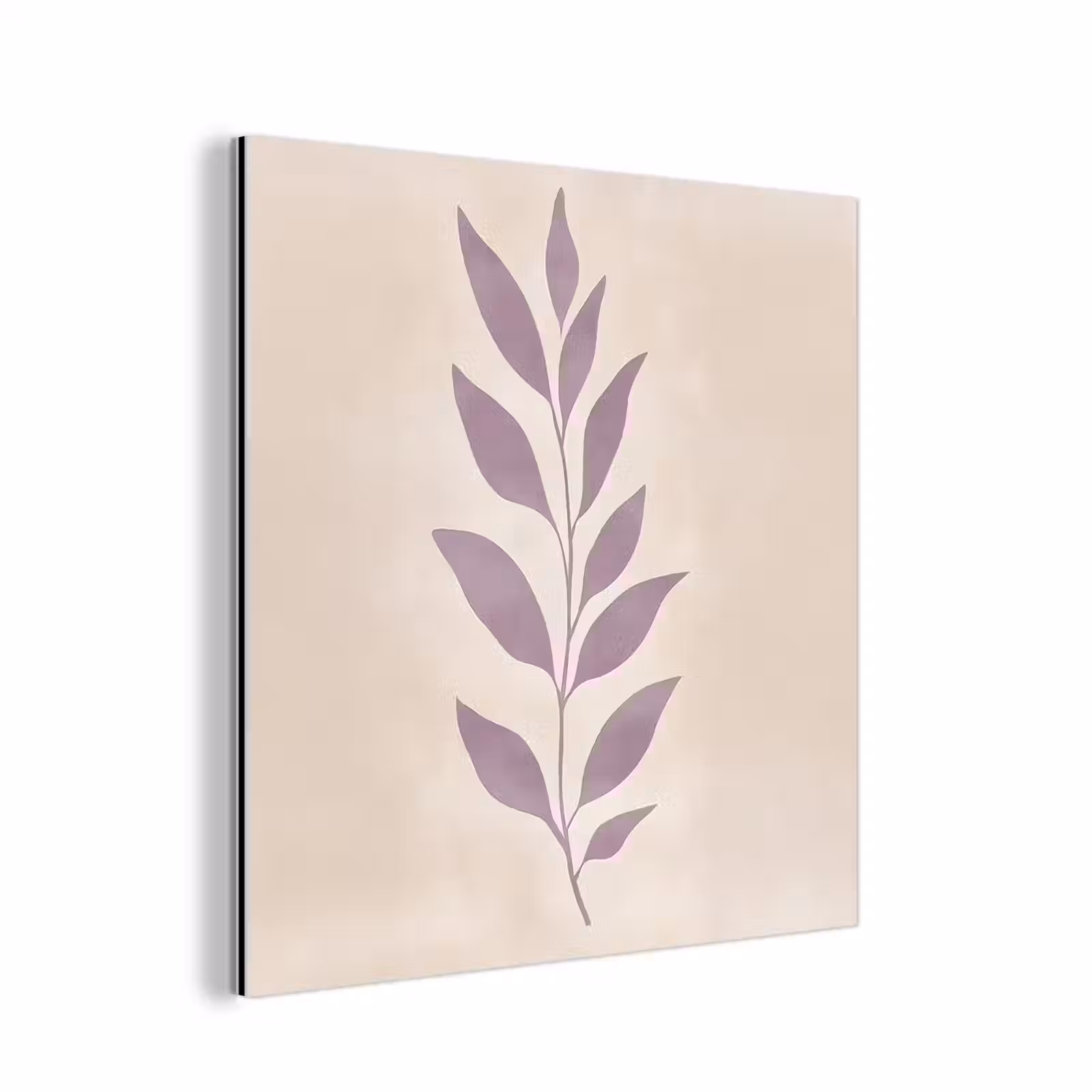 Aluminium schilderij - Tak - Bladeren - Minimalistisch - Beige — 1