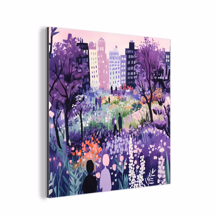 Aluminium schilderij - Park - Bomen - Bloemen - Gebouwen — 1
