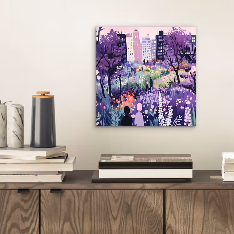 Aluminium schilderij - Park - Bomen - Bloemen - Gebouwen — 2