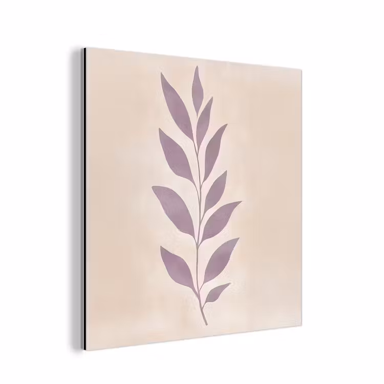 Aluminium schilderij - Tak - Bladeren - Minimalistisch - Beige — 1