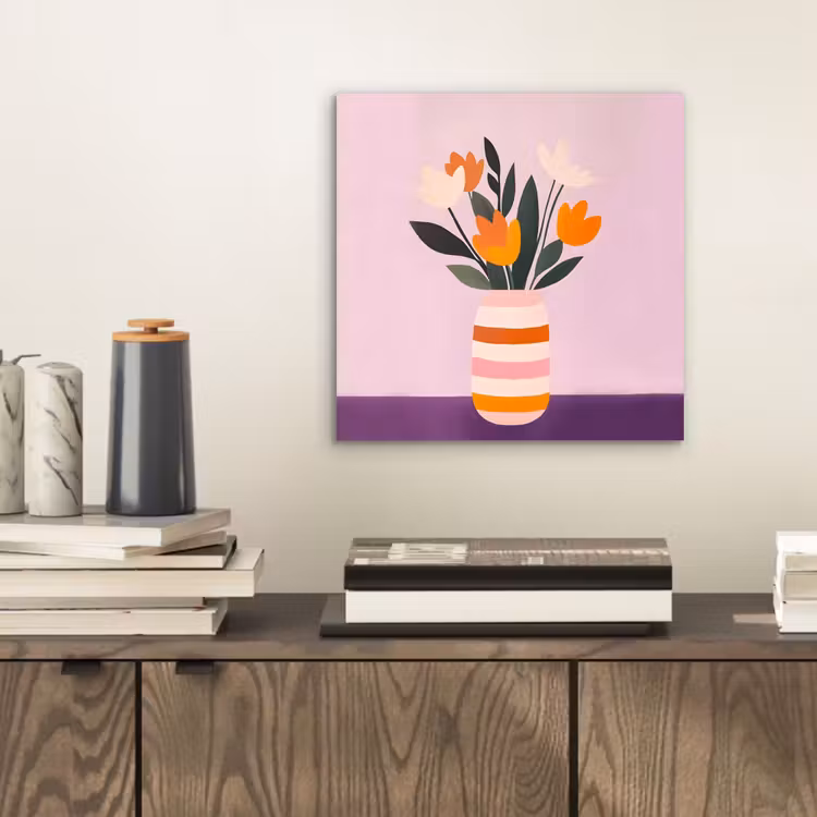 Aluminium schilderij - Tulpen - Vaas - Strepen - Paars — 2
