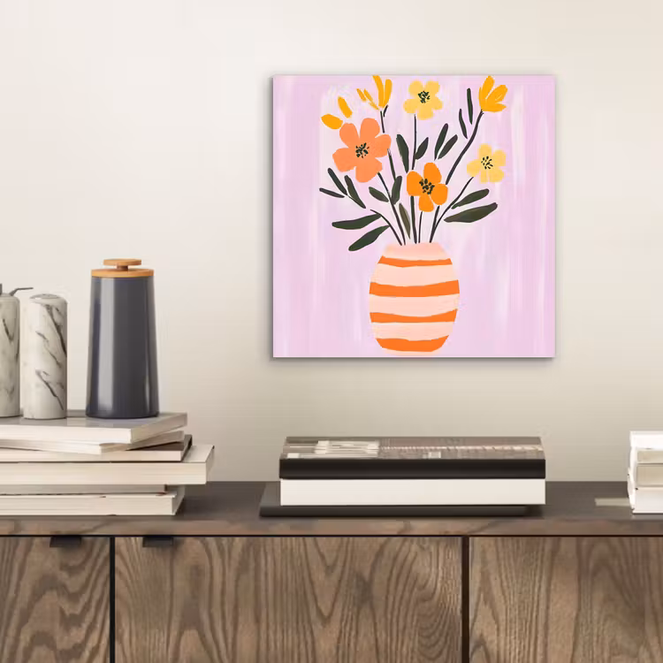 Aluminium schilderij - Vaas - Gestreept - Bloemen - Oranje — 2