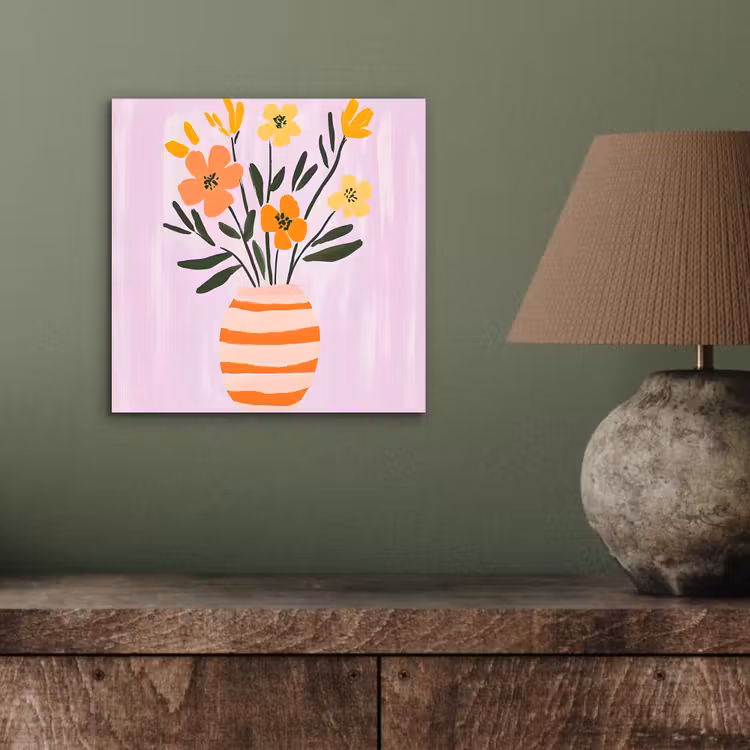 Aluminium schilderij - Vaas - Gestreept - Bloemen - Oranje — 3