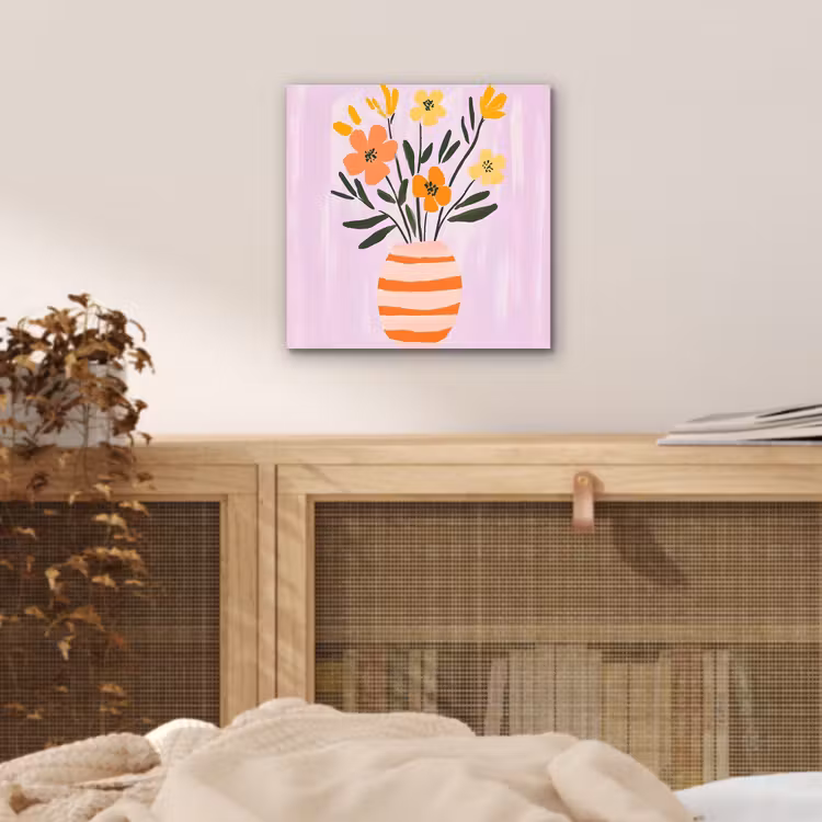 Aluminium schilderij - Vaas - Gestreept - Bloemen - Oranje — 4