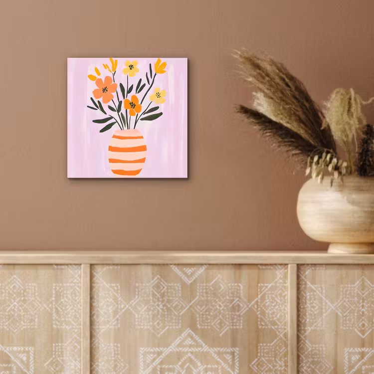 Aluminium schilderij - Vaas - Gestreept - Bloemen - Oranje — 5