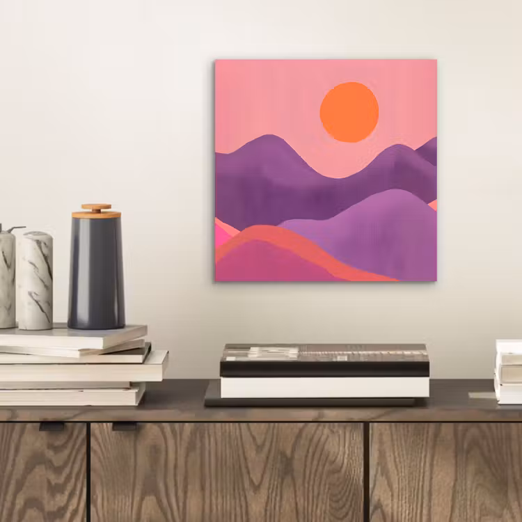 Aluminium schilderij - Zon - Heuvels - Paars - Abstract — 2