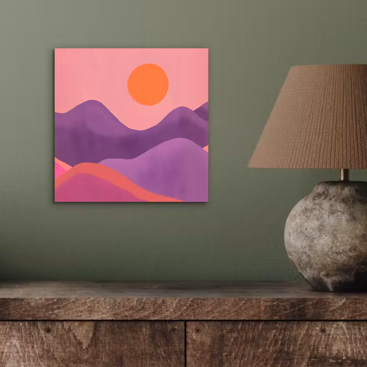 Aluminium schilderij - Zon - Heuvels - Paars - Abstract — 3