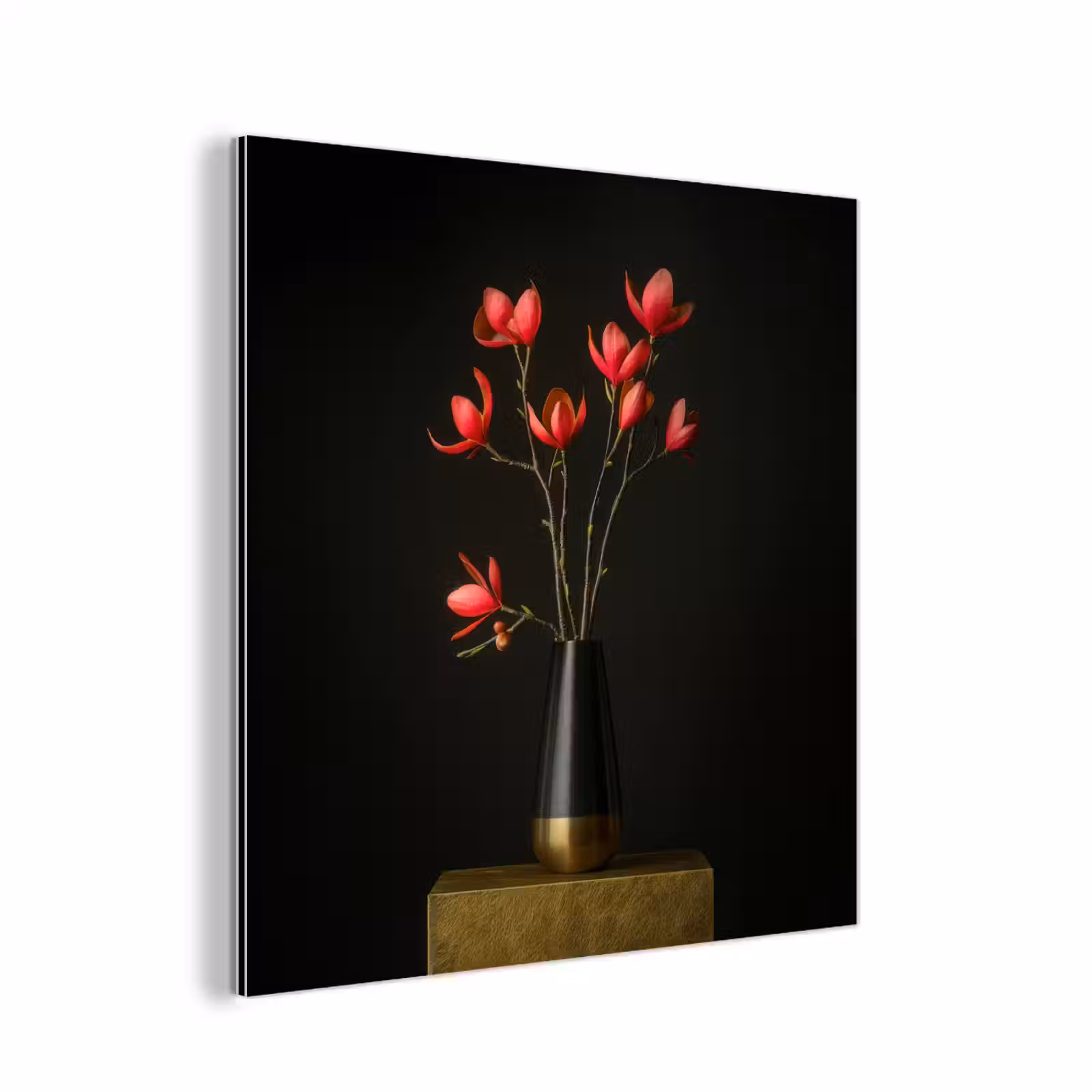 Aluminium schilderij - Rode - Bloemen - Vaas — 1