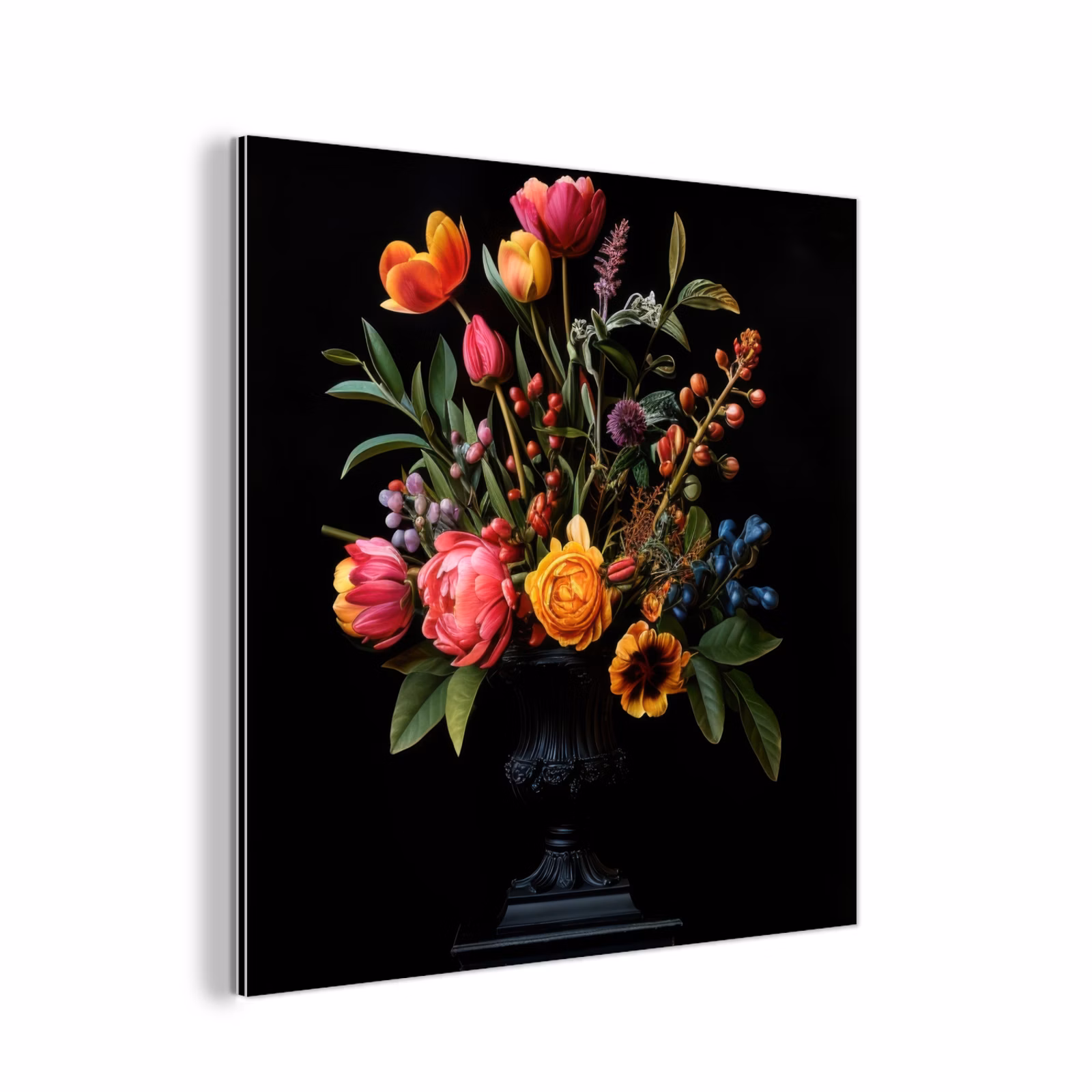 Aluminium schilderij - Tulpen - Bessen - Boeket - Vaas — 1