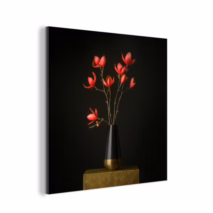 Aluminium schilderij - Rode - Bloemen - Vaas — 1