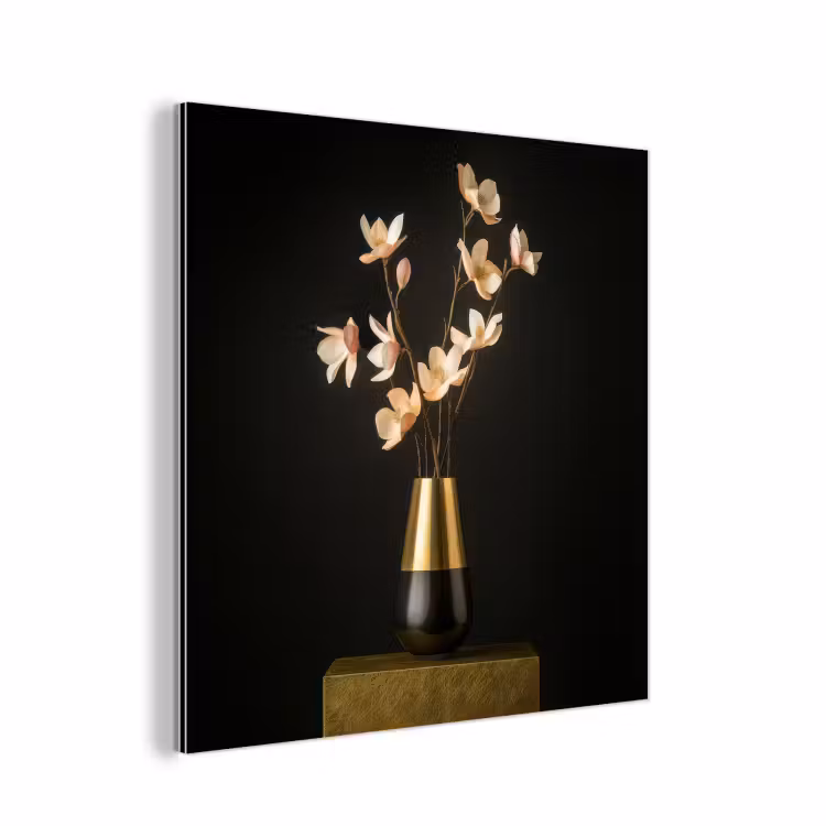 Aluminium schilderij - Sierlijk - Boeket - Goud - Vaas — 1