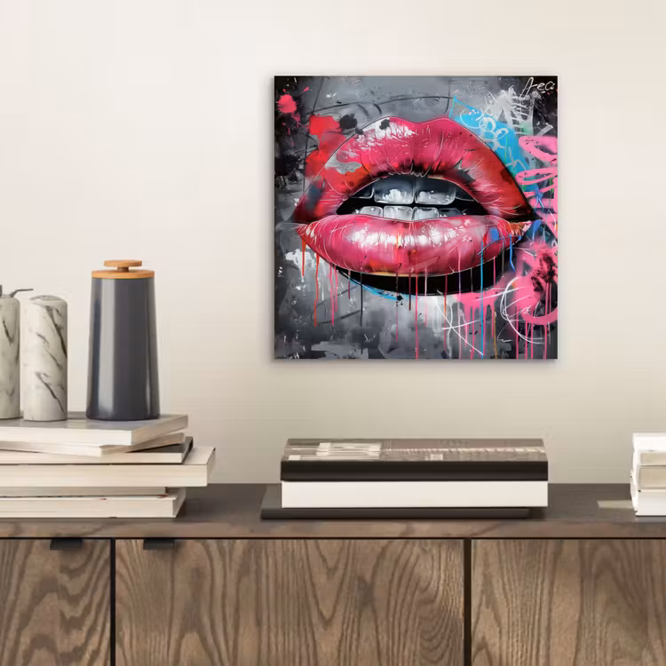 Aluminium schilderij - Lippen - Felroze - Graffiti - Verfstrepen — 2