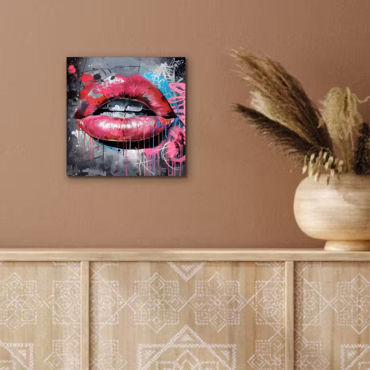 Aluminium schilderij - Lippen - Felroze - Graffiti - Verfstrepen — 5