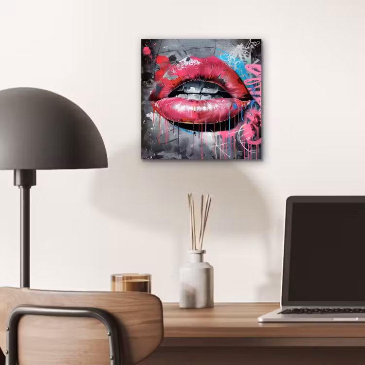 Aluminium schilderij - Lippen - Felroze - Graffiti - Verfstrepen — 6