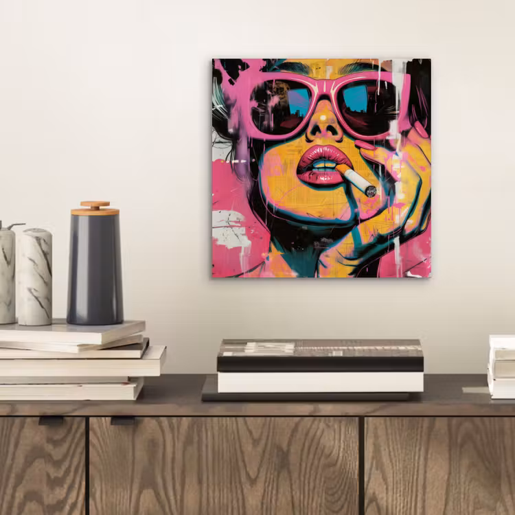 Aluminium schilderij - Portret - Vrouw - Abstract - Zonnebril — 2