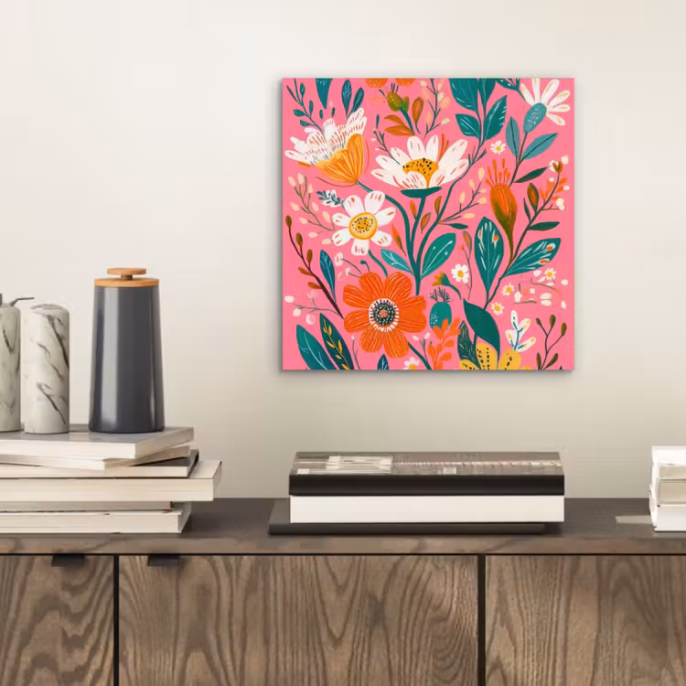 Aluminium schilderij - Roze - Bloemen - Wit - Oranje — 2