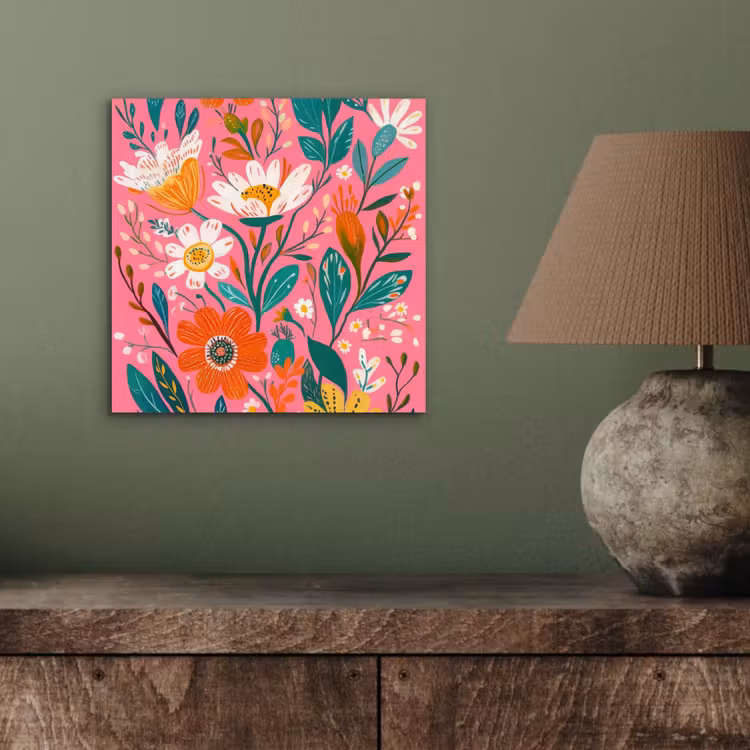 Aluminium schilderij - Roze - Bloemen - Wit - Oranje — 3