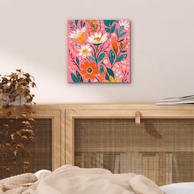 Aluminium schilderij - Roze - Bloemen - Wit - Oranje — 4