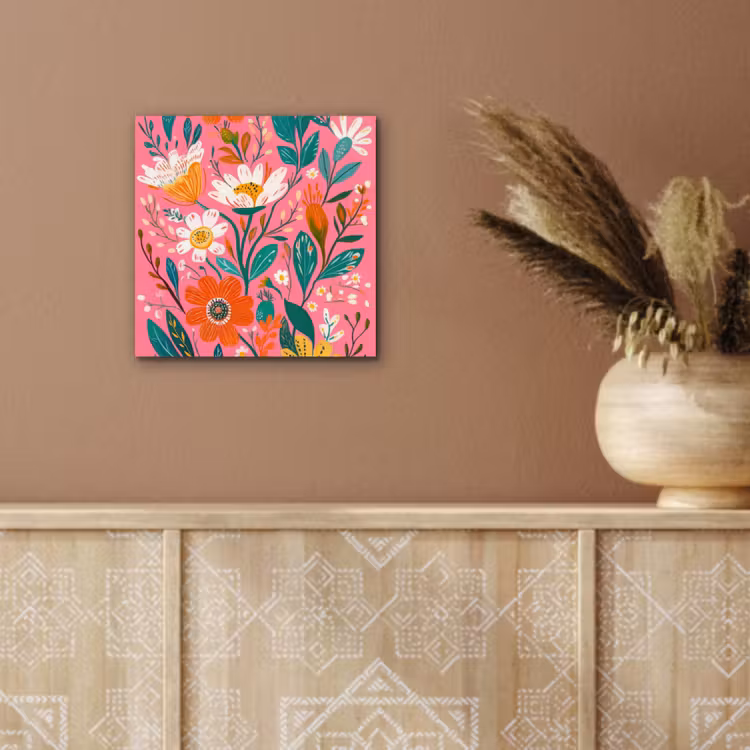 Aluminium schilderij - Roze - Bloemen - Wit - Oranje — 5