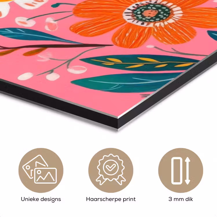 Aluminium schilderij - Roze - Bloemen - Wit - Oranje — 7