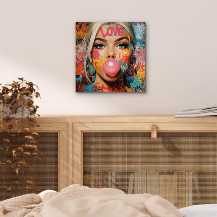 Aluminium schilderij - Vrouw - Kauwgom - Graffiti - Love — 4