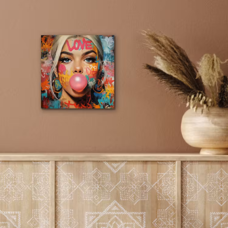 Aluminium schilderij - Vrouw - Kauwgom - Graffiti - Love — 5