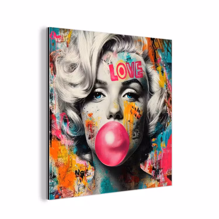 Aluminium schilderij - Vrouw - Kauwgom - Graffiti - Neonkleuren — 1