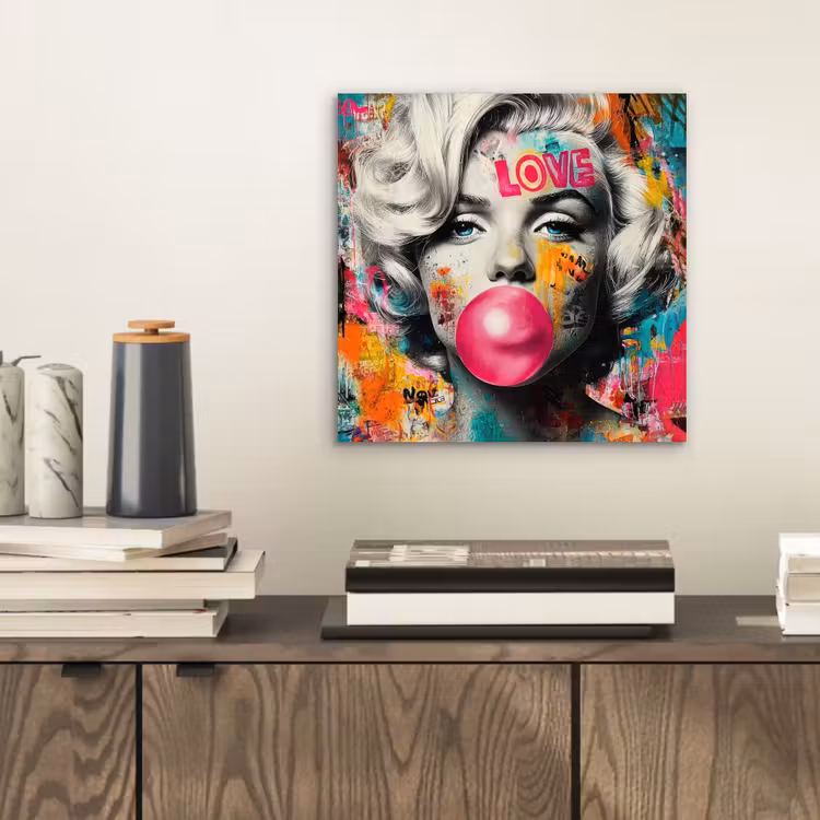 Aluminium schilderij - Vrouw - Kauwgom - Graffiti - Neonkleuren — 2