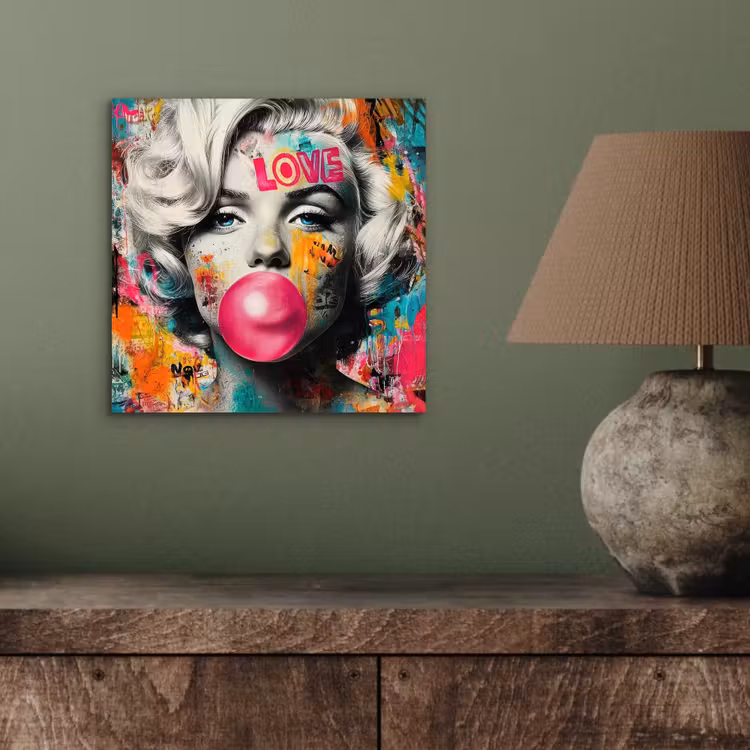 Aluminium schilderij - Vrouw - Kauwgom - Graffiti - Neonkleuren — 3