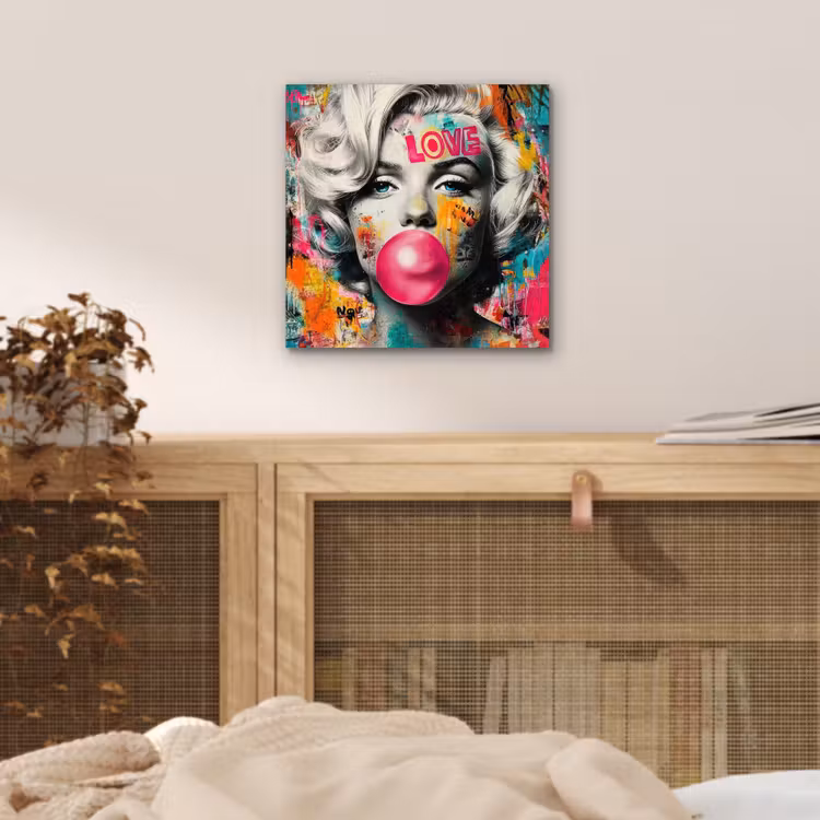 Aluminium schilderij - Vrouw - Kauwgom - Graffiti - Neonkleuren — 4