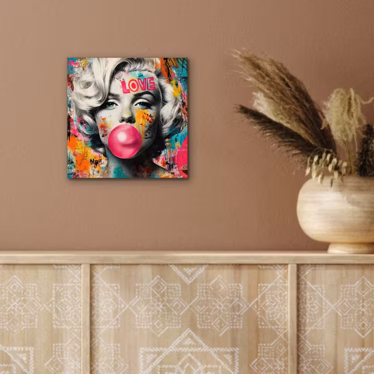 Aluminium schilderij - Vrouw - Kauwgom - Graffiti - Neonkleuren — 5