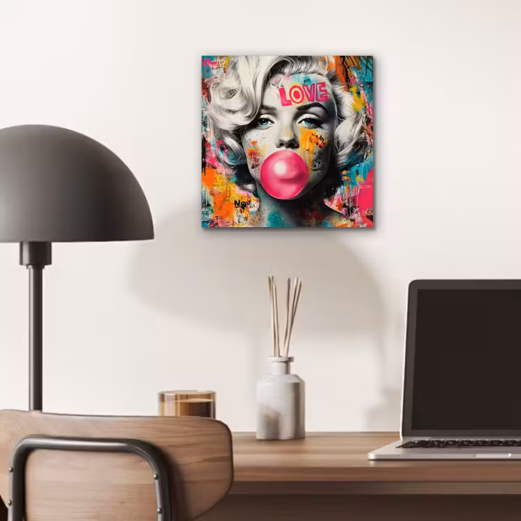 Aluminium schilderij - Vrouw - Kauwgom - Graffiti - Neonkleuren — 6