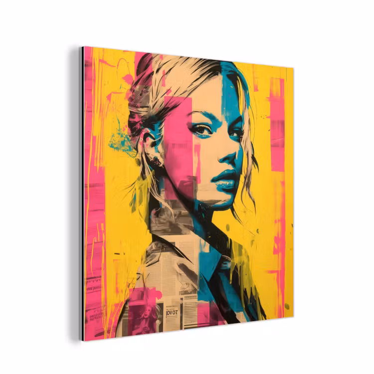 Aluminium schilderij - Vrouw - Verfstrepen - Gekleurd — 1