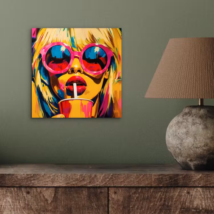 Aluminium schilderij - Zonnebril - Roze - Vrouw - Rietje — 3