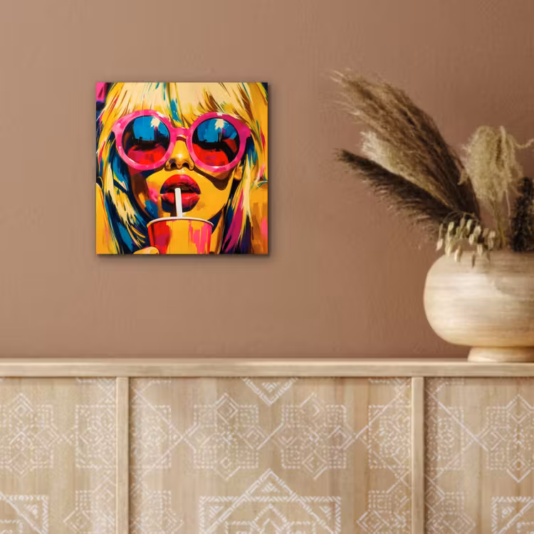 Aluminium schilderij - Zonnebril - Roze - Vrouw - Rietje — 5