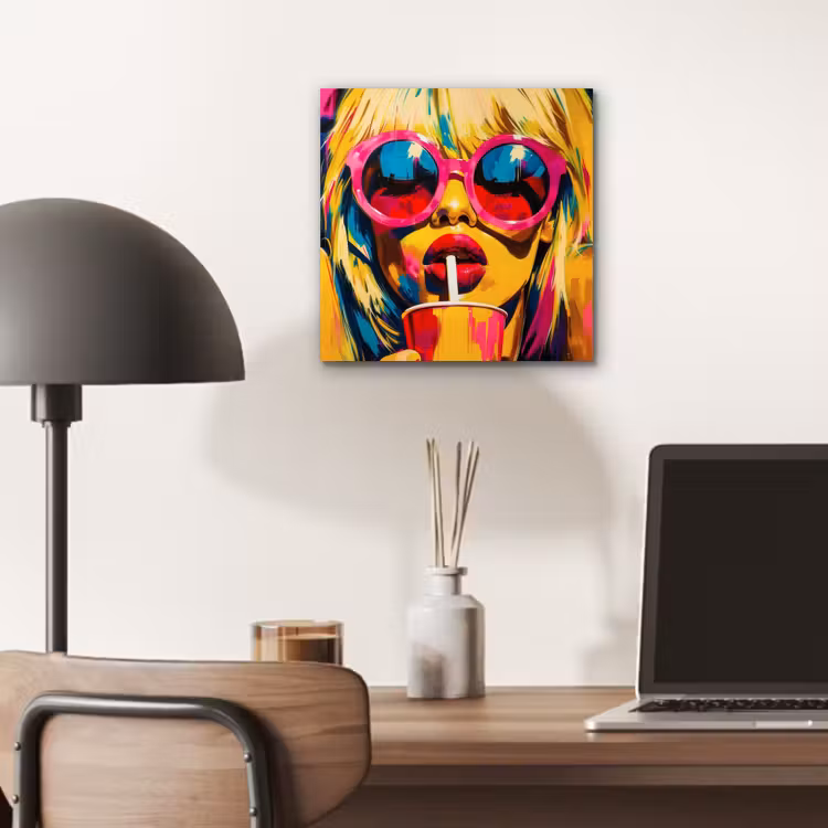 Aluminium schilderij - Zonnebril - Roze - Vrouw - Rietje — 6