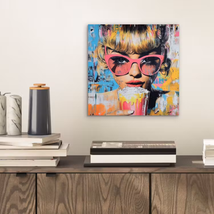 Aluminium schilderij - Zonnebril - Vrouw - Kleurrijk - Verfspetters — 2