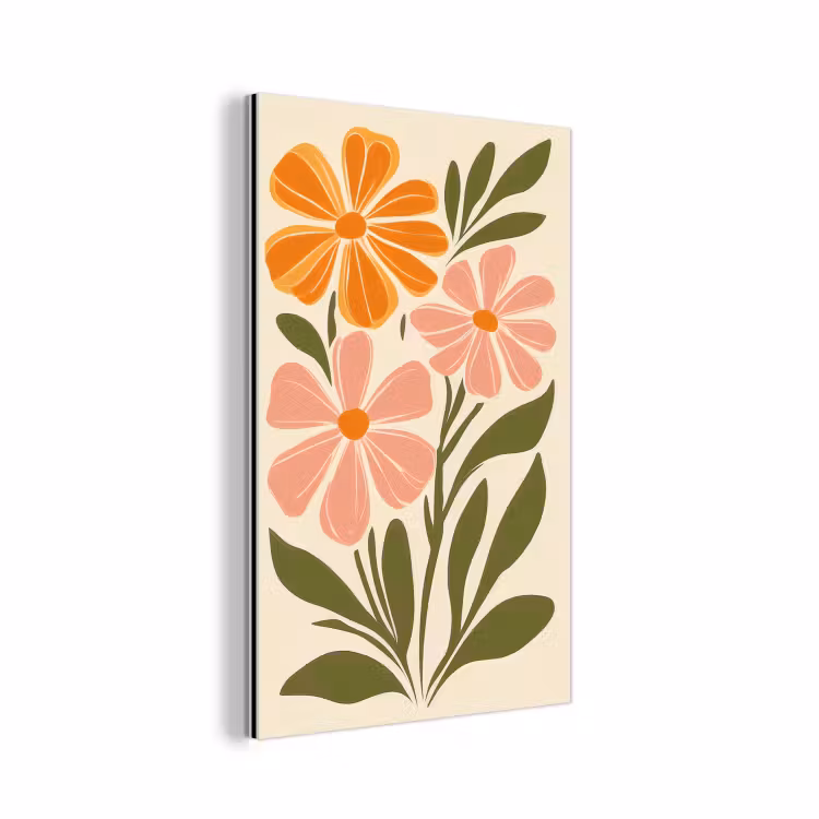 Aluminium schilderij - Minimalistisch - Bloemen - Bladeren - Roze — 1