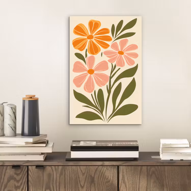 Aluminium schilderij - Minimalistisch - Bloemen - Bladeren - Roze — 2