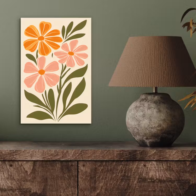 Aluminium schilderij - Minimalistisch - Bloemen - Bladeren - Roze — 3