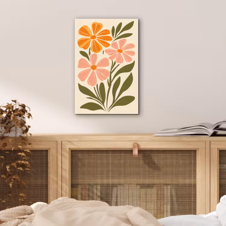 Aluminium schilderij - Minimalistisch - Bloemen - Bladeren - Roze — 4