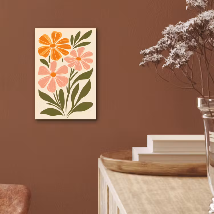 Aluminium schilderij - Minimalistisch - Bloemen - Bladeren - Roze — 5