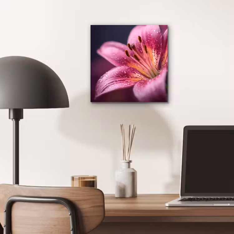 Aluminium schilderij - Roze - lelie - Dauwdruppels — 6